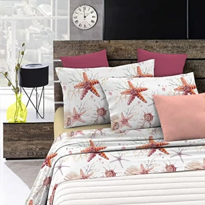 Image of Italian Bed Linen Fantasy Sheet Set in Printed Microfiber, Starfish, Double