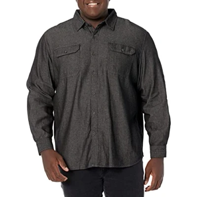 Image of Wrangler Authentics Men&#039;s Long Sleeve Classic Woven Button Down Shirt, Black Denim, L UK