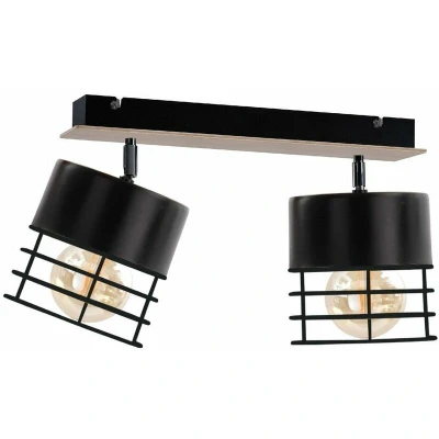 Image of Casa Twin Ceiling Spotlight Black, Wood, 50cm, 2x E27