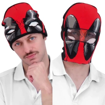 Image of Concept One Marvel Deadpool Roll Down Cuff Beanie Hat, Red/Black, Size, Size