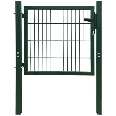 Image of vidaXL 2D Single Fence Gate Green Contemporary Steel Design 106 x 130 cm Heavy Duty Lock System, 2 Keys Included Easy Installation with Sturdy Hinges Ideal for Garden, Patio, Terrace