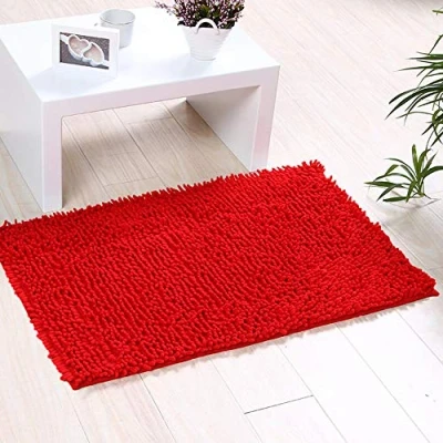 Image of ele ELEOPTION Soft Shag Bath Mat Rug Kitchen Door Way Feet Anti slip Strip Absorbent Doormat Bathroom Shower Rugs Shaggy Carpet (45 * 70 CM) (Red)