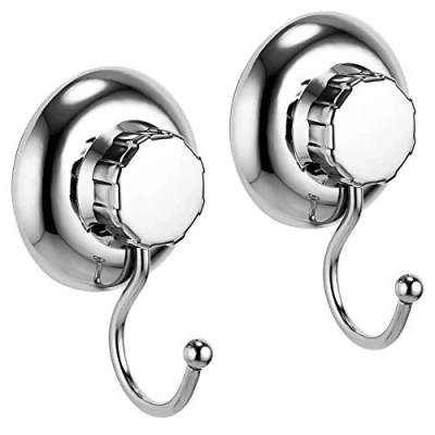 Image of MaxHold No Drilling/Suction Cup 2 Pack Single Robe Hook Vaccum System Stainless Steel Never Rust for Bathroom &amp; Kitchen
