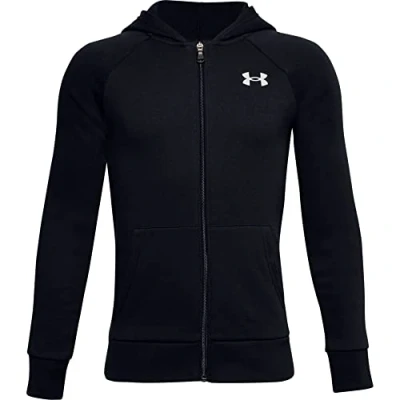 Image of Under Armour Rival Cotton Fz Hoodie Warm up Top, Boys Black, Black / Onyx White (001), YSM