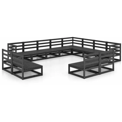 Image of vidaXL 12 Piece Garden Lounge Set Black Solid Pinewood