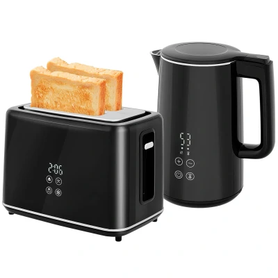 Image of HOMCOM Kettle and Toaster Set, 1.5L 3000W Fast Boil with Insulation &amp; 2 Slice Kitchen Set 7 Level Browning Controls, Defrost, Reheat Crumb Tray, Black