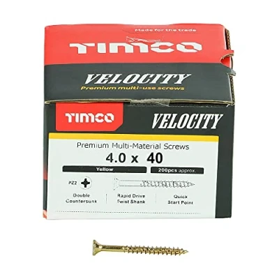 Image of TIMco 40040VY PZ2 CSK ZYP Velocity Screw 4.0 x 40 Yellow (Box of 200)