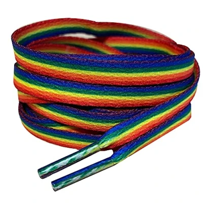 Image of Rainbow stripe Shoelaces Pattern Shoe laces 120cm/47&quot; Ideal Replacement suitable for Trainers, Football Boots, shoes, LGBT, Pride, Sports Rugby boot