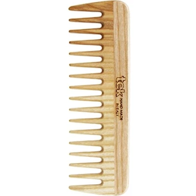 Image of TEK Small Comb with Sparse Teeth in Ash Wood Handmade Italy, for Wavy or Curly Hair 14 x 4.5 cm