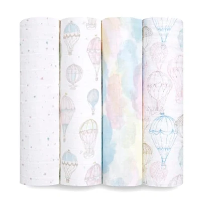 Image of aden + anais™ large swaddles 4 pack organic cotton muslin map the stars (Above clouds)