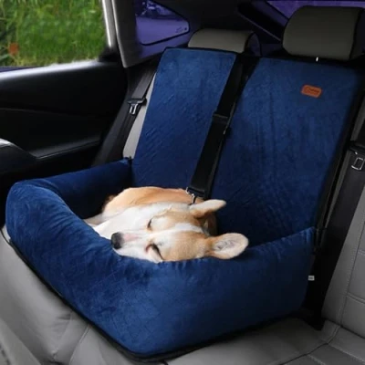 Image of RUYICZB Dog Bed for Car Back Seat, Seat with Seatbelt, Detachable And Washable Anti Slip Booster Seats Travel Large Dogs 55 Lbs Or 2 Medium Small Dogs,Navy