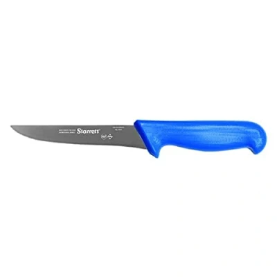Image of Starrett Professional Stainless Steel Kitchen Boning Knives Wide Straight Profile 6 inch (150mm) Blue Handle