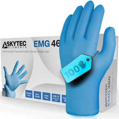 Image of Skytec Premium Blue Nitrile Disposable Examination Glove Latex Free &amp; Powder Free, Box of 100 Medical Food Safe (Large)