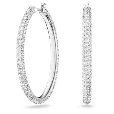 Image of Swarovski Stone hoop earrings, White, Rhodium plated