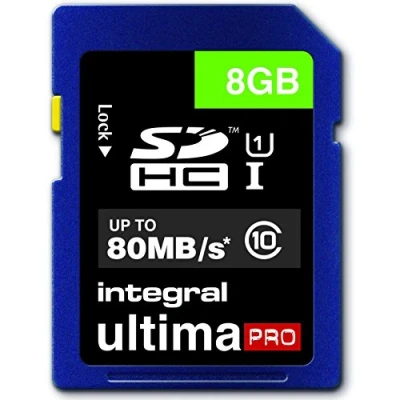 Image of Integral UltimaPro 8 GB SDHC Class 10 Memory Card, up to 80 MB/s, U1 Rating