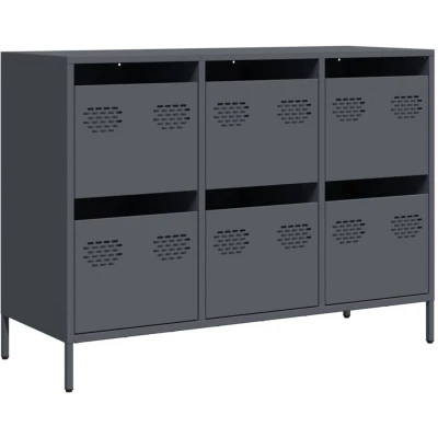 Image of vidaXL Sideboard Cold Rolled Steel Anthracite 101.5x39x73.5 cm Storage Cabinet with Drawers and Shelves for Home Office Use