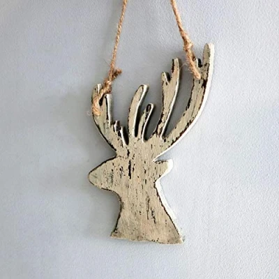 Image of SHATCHI 26cm Christmas Wooden Hanging Cream Side Face Deer Wall Decoration Xmas Home Office Holiday Decorative Centrepiece 17 x 26H CM