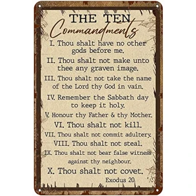Image of Retro Decor Tin Signs Christian Wall Art 10 Commandments Iron Painting For Home Kitchen Cafe Pub Sign Plaque 20x30cm