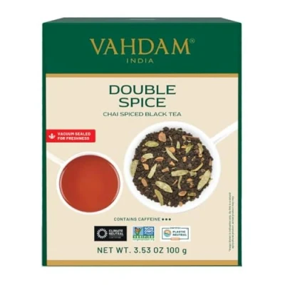 Image of VAHDAM, Double Spice Masala Chai Tea 200g (100+ Cups) Strong, Robust &amp; Spicy Blend Black Tea, Cardamom, Cinnamon, Cloves Pepper Pure Unblended Loose Leaf Vacuum Sealed