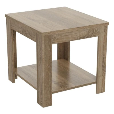 Image of AVF Calibre Side Table Oak Effect Coffee with Shelf. Perfect for Living room, Lounge, Bedroom. 50cm x 45cm 44.7cm high (Sawn Oak)