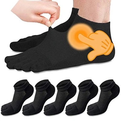 Image of REKYO 5 Pairs Men&#039;s Toe Socks Cotton Low Cut, Finger for Men Breathable And Soft (Black)(Size: 39 46)