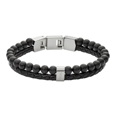 Image of Fossil Vintage Casual Bracelet, Men&#039;s, Size: One Size, Schwarz/silberfarben