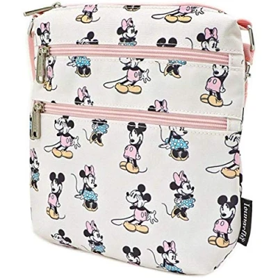 Image of Loungefly Disney Pastel Minnie Mickey All Over Print Nylon Passport Bag Purse