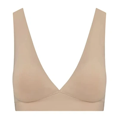 Image of Bye Bra Top Deep Plunge, Wide Shoulder Strap, Removable Padding, Breast Support, Wire Free Bra, Sculpting Shapewear, Beige, S