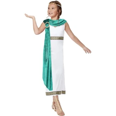 Image of Smiffys Deluxe Girls Roman Empire Costume Toga &amp; Headband, Fancy Dress, Ancient Greek Dress Up Costumes