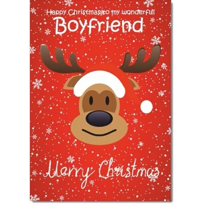 Image of doodlecards Boyfriend Christmas Card Rudolph on Red Background Medium Size for with Plain Envelope