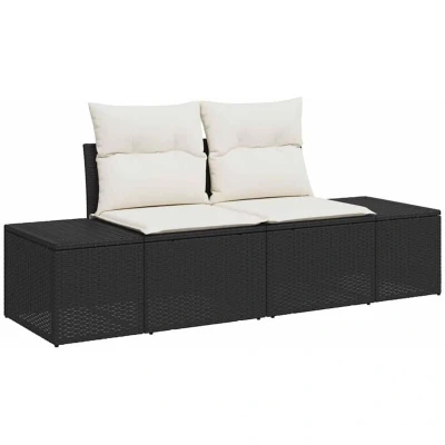 Image of vidaXL 2 Seater Garden Sofa with Storage &amp; Cushions Black Poly Rattan