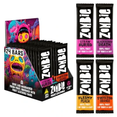 Image of Zombie Fruit Bars, Variety Box (24 4 Flavours) Healthy Snacks Low Calorie Snack