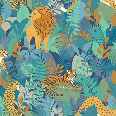 Image of Holden Animal Kingdom Wallpaper Exotic Tropical Jungle Multi/Blue 13073