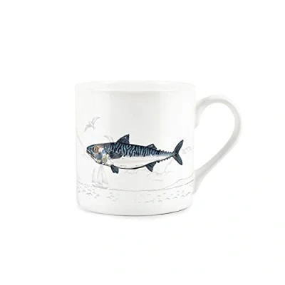 Image of Purely Home Coastal Animals Mackerel Seaside Themed Mug Fine Bone China White Coffee/Tea Present Gift