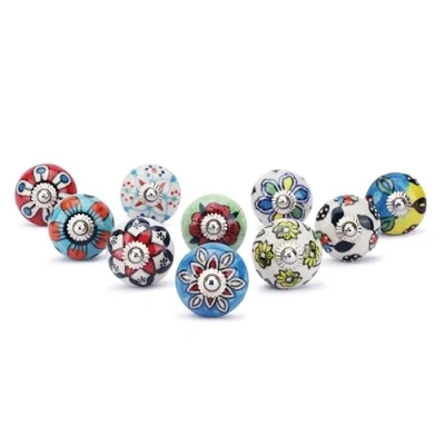 Image of Ajuny Set of 10 Ceramic Knobs Multicolor Hand Painted Cupboard Door Drawer and Furniture Pulls for Kitchen Cabinets Bathroom Dresser Drawers Handmade Pottery Decorative