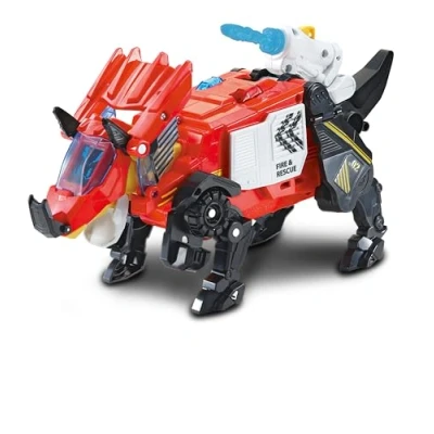 Image of VTech Switch and Go Dinos Hero the Triceratops, Interactive Dinosaur Toy with Lights Sound Effects, Transform Dino into Fire Engine, For Kids 3, 4, 5, 6 Plus, English Version