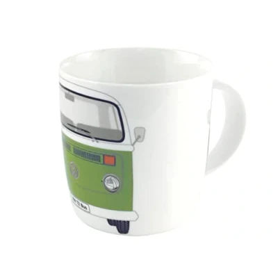 Image of BRISA VW Collection Volkswagen Large Ceramic Coffee Tea Cappuccino Mug Cup in T2 Bus Campervan Design (370 ml/12.5 fl oz/Bus Front/Green)