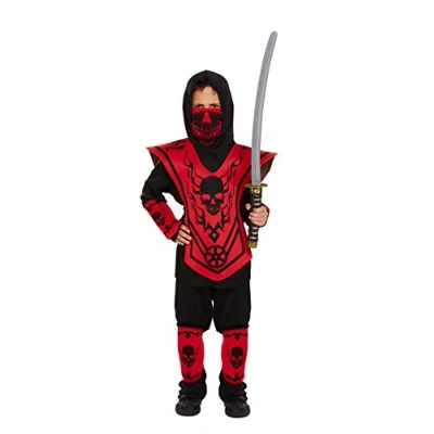 Image of HENBRANDT Kids Boys Black &amp; Red Ninja Warrior Costume Book Day Fancy Dress Size Small 4 6 Years