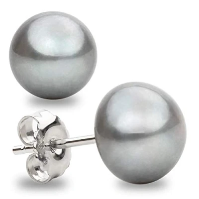 Image of Freshwater Cultured Pearl Stud Earrings for Women Button Shape Lavender, Peach, Gray and Black SECRET &amp; YOU Sterling Silver 925 Available in 4 sizes from 8 mm to 11