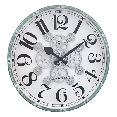 Image of NexTime White Gear Clock Large Wall 50cm Moving Gears Henry