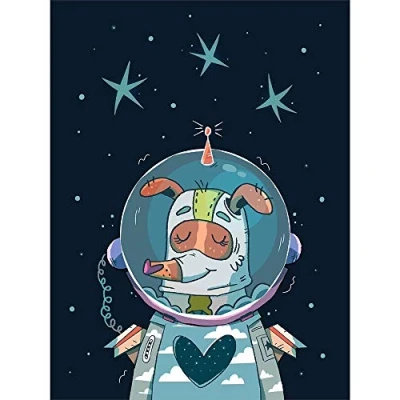 Image of Wee Blue Coo Laika Russian Space Dog Art Print Poster Wall Decor 12X16 Inch