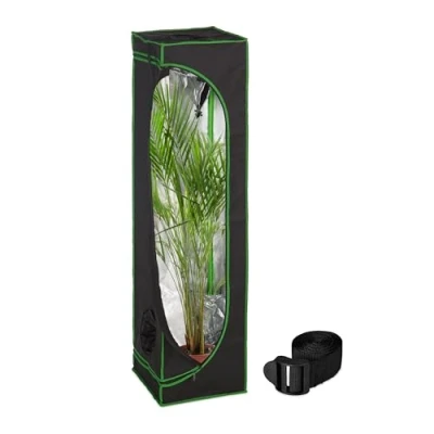 Image of Relaxdays Grow Tent, Plant Cultivation, Reflective Inner Foil, Mini Greenhouse, HxWxD: 160 x 40 cm, Black/Green, Steel, Plastic, Polyester