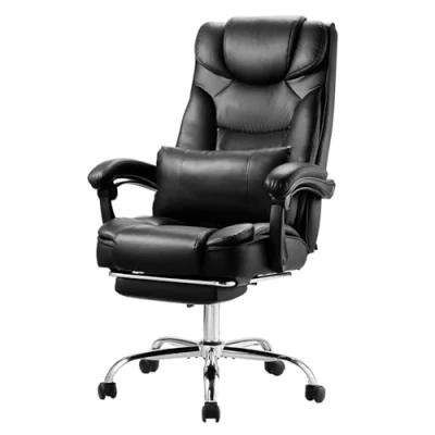 Image of VEVOR Executive Chair, High Back Office Chair with Footrest and Lumbar Pillow, Ergonomic Desk 135 Recline &amp; Adjustable Height, PU Leather Swivel Rolling for Work, Study, Game, Black