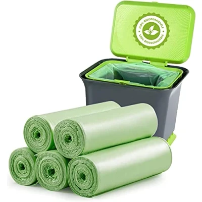 Image of Biodegradable Bin Liners 100 Counts, 20L Small Food Waste Bag Recycle 4 6 Gallon Garbage Bag, Thick Degradable Rubbish Compostable For Household/Garden Trash Bags in Kitchen, Office, Home, Pet