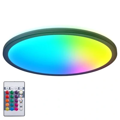 Image of B.K.Licht I Round RGB LED Ceiling lamp Ultra Flat Panel Colour Change RGBW Light dimmable Backlight Effect Remote Control Black