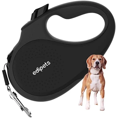 Image of Edipets, Extendable Dog Leash, Retractable, 5 Metres, 360 Tangle Free, Nylon Tape for Training and Walking, Large Medium Small Dogs (Black, 25 kg)