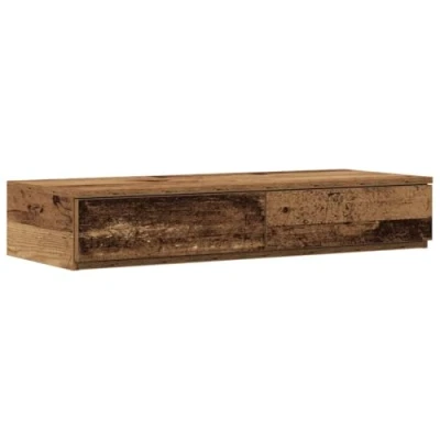 Image of vidaXL bedside table/nightstand salvaged solid wood 100x36.5x16.5 cm minimalist distressed brown finish practical storage with drawers rustic style nightstand for modern or bedrooms