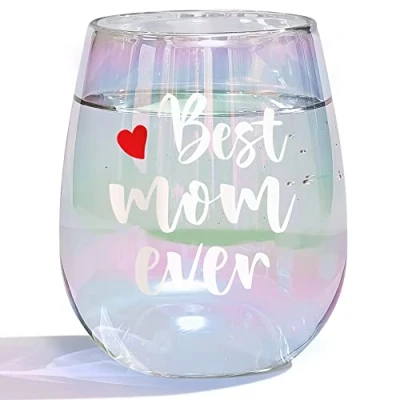 Image of DONGSHANGIFT Birthday Gifts for Mom, Mama, Mum, Best Mom Ever Wine Glass, Funny Rainbow Glass Mother, Mother’s Day Ideas Mom,15oz Stemless Glass(Best Ever)