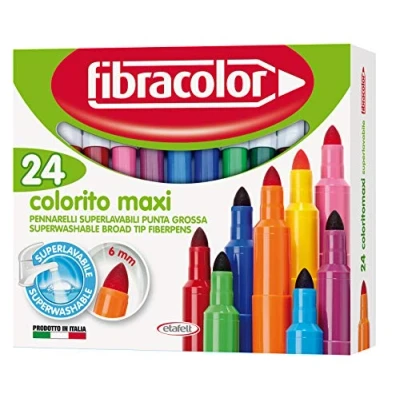 Image of FIBRACOLOR Colorito Maxi Markers Pack of 24 Colours, Coarse Tip, Super Washable