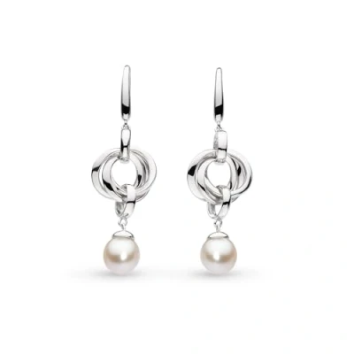 Image of Kit Heath Sterling Silver and Pearl Bevel Trilogy Drop Earrings